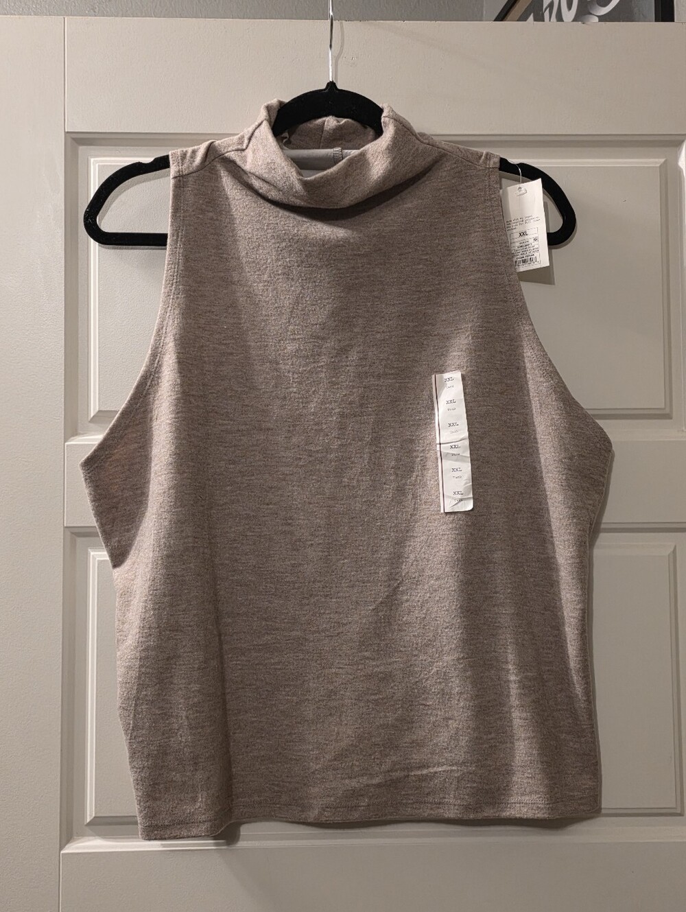 Sleeveless Mock Neck Tank Top in Oatmeal - Size XXL